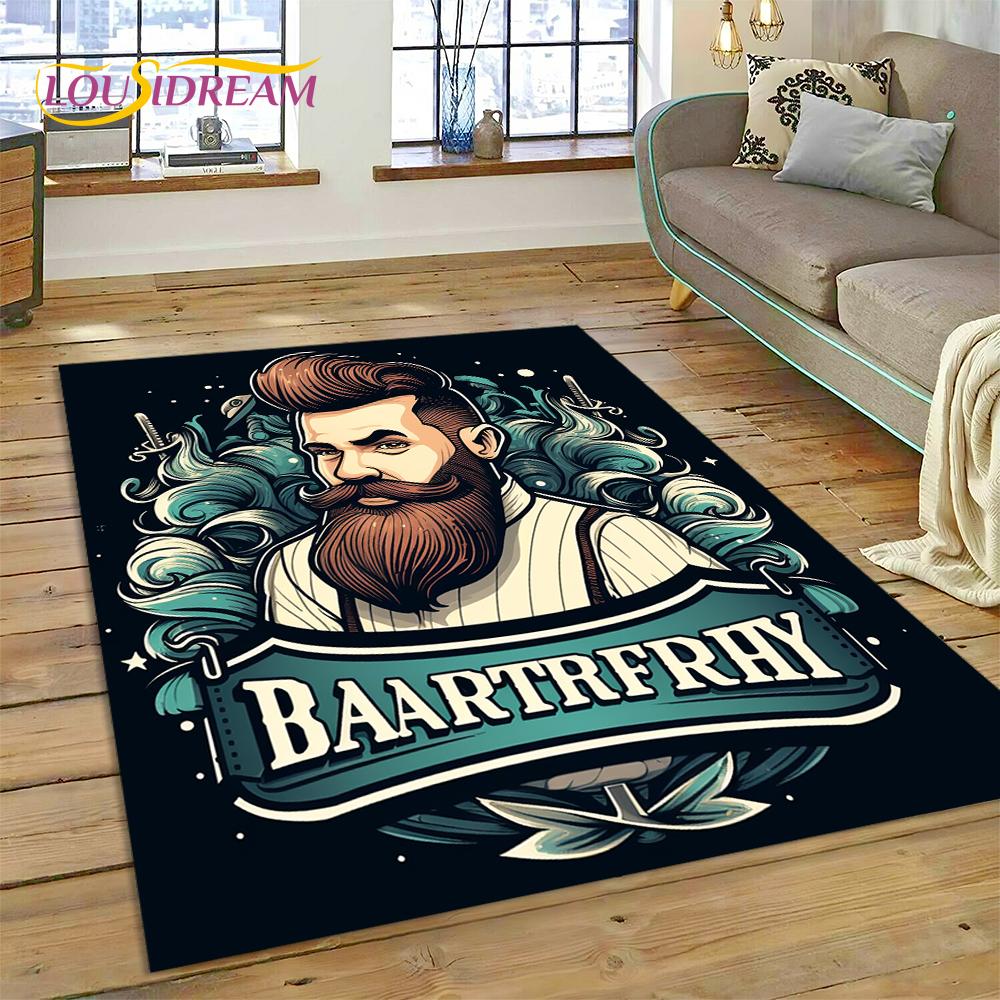 Fashion Barber Shop Logo Skull Vintage Rug Carpet for Living Room Bedroom Decor,Floor Mat Non-slip Decoration for Sofa Doormat