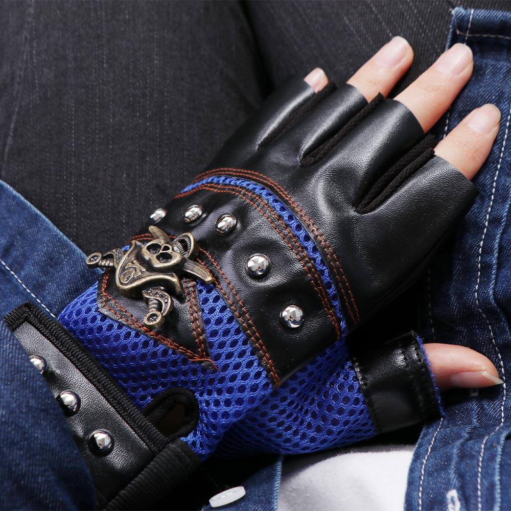 Punk Skulls Rivet PU Leather Gloves Men Women Fashion Anti-slip Half Finger Gloves Summer Cycling Motorcycle Accessories
