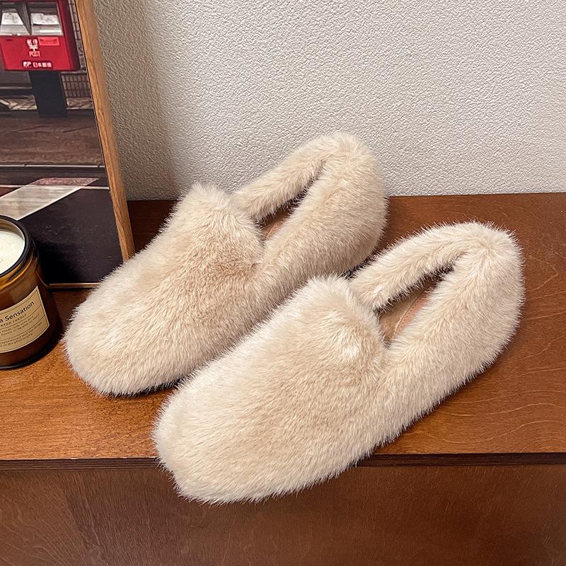 Mao Mao Slippers Women's Outer Wear 2025 New Autumn and Winter Plush Cotton Shoes Korean Version Flat-bottomed Pregnant Women's Non-slip Mao Mao Shoes