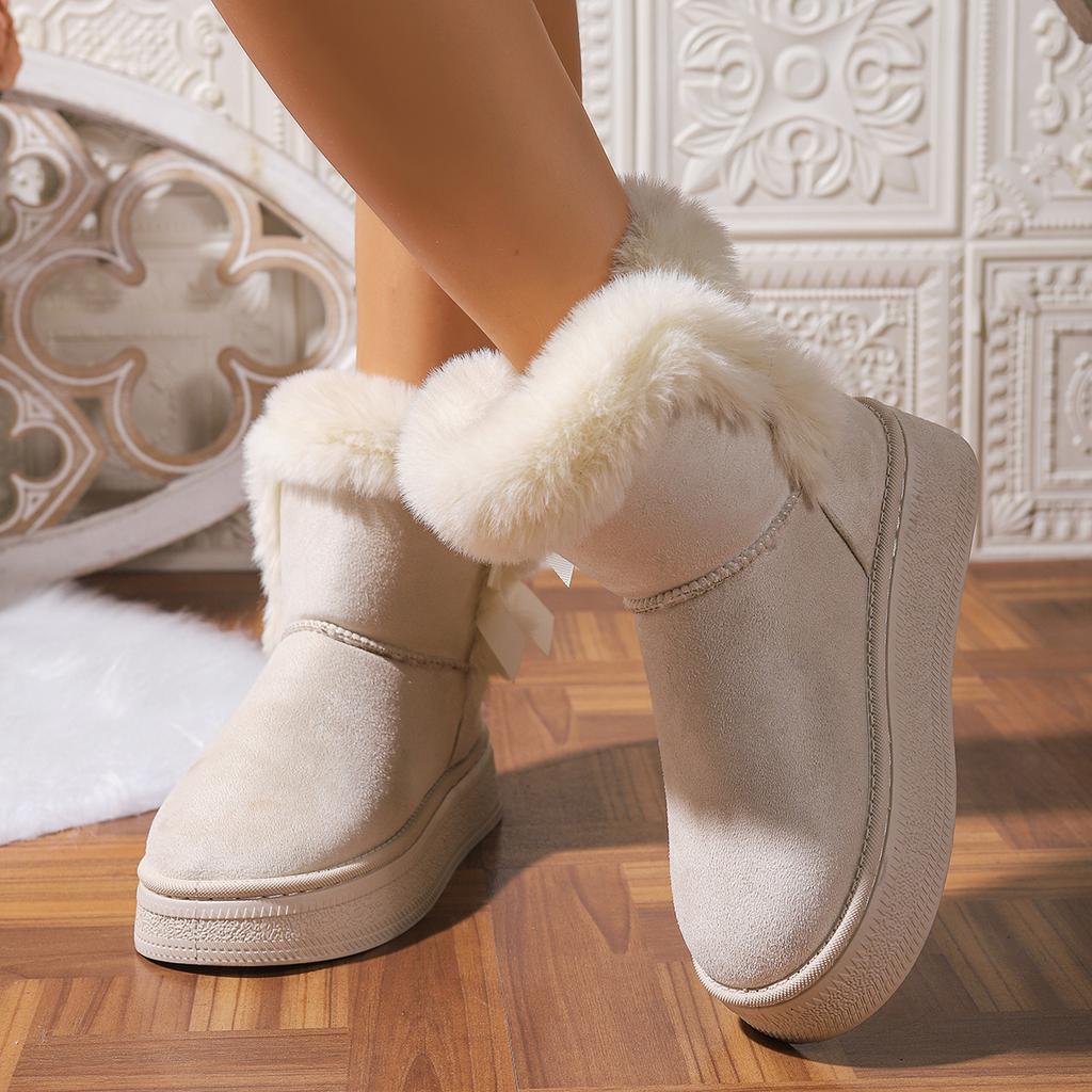 Fashion Comfortable Fashion Casual Flocking Winter Warm Ankle Length Snow Boots Women Shoes 2025 Bow Tie Thicken Female Boots Ladies