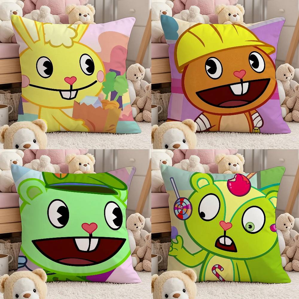 N-Nutty H-Happy Tree F-Friends Pillow Case Comfort Sofa Bed Silky Elegant Invisible Zipper Custom Decorative Cushion Cover