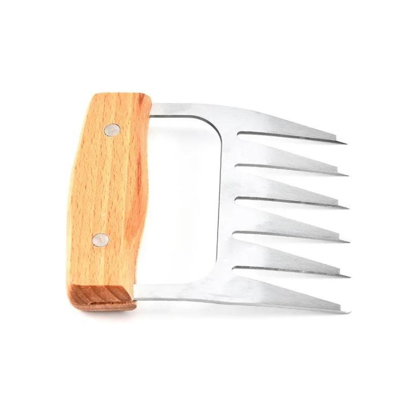 Stainless Steel Bear Claw Shaped Meat Shredder Strong Sharp BBQ Grill Tool Beech Wood Handle Heat Resistant Barbecue Forks