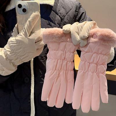 Winter Touchscreen Fahrradhandschuhe für Damen Dick Winddicht Ski Schnee Fäustlinge Fellfutter Warme Handschuhe für Kaltes Wetter Outdoor Fahren Laufen