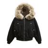 Mens Oversized Winter Puffer Jacket With Detachable Faux Fur Collar Embroidered Streetwear Style