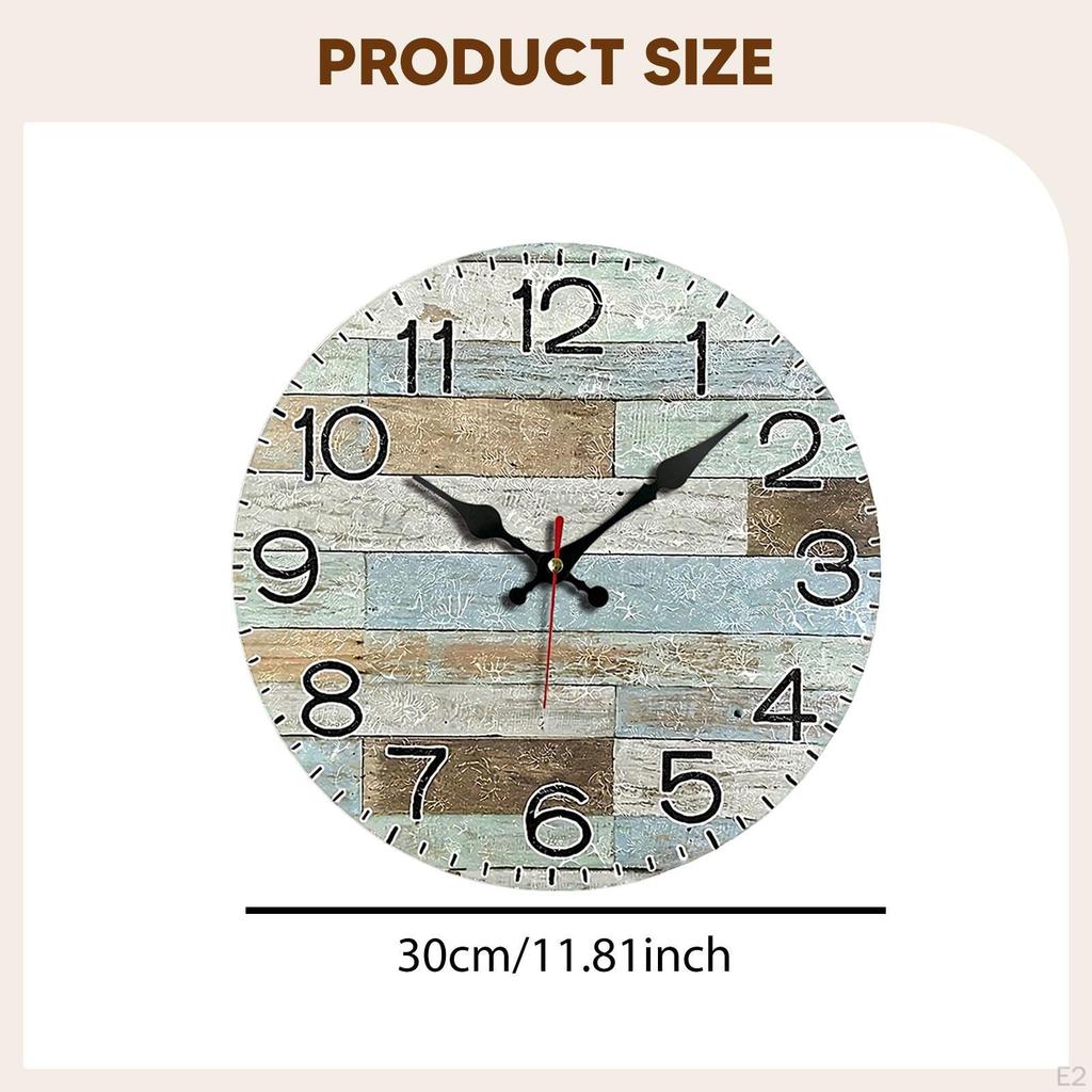 Wood Wall Clock Non Ticking Rustic Creative Arabic Numerals Hanging Decor for Bar Office