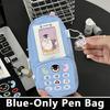Kawaii Canvas Pen Bag Penguin Embroidery Large Capacity Stationery Pouch Phone Shape Stationery Organizer Students Gift