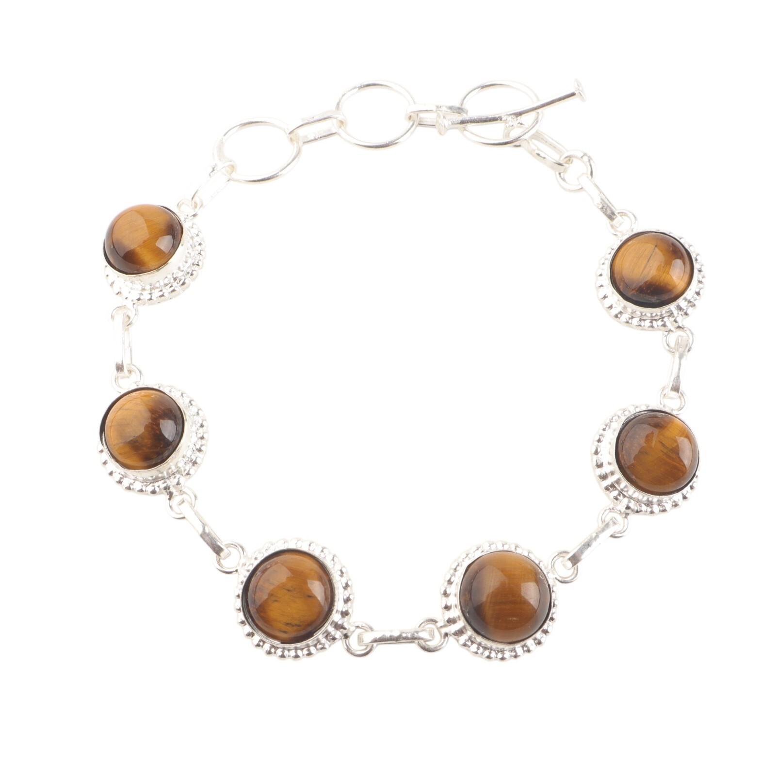 

Natural Yellow Tiger Eye Gemstone 925 Sterling Silver Jewelry Handmade Bracelet RB-9-28