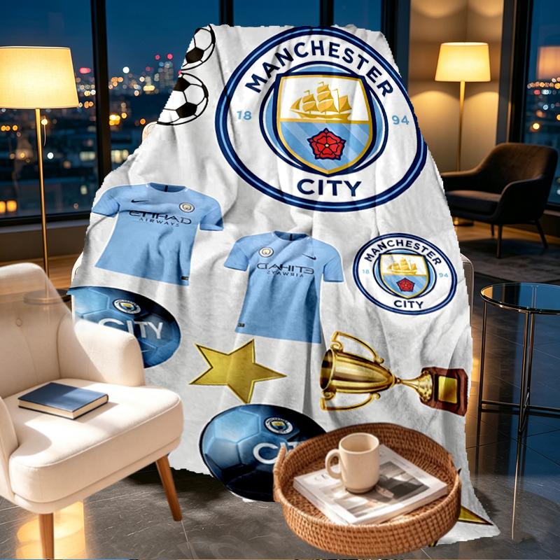 Manchester City FC Print Blanket - Soft & Comfortable, for Bedroom, Travel, Sofa, Home Decoration - Birthday Christmas Gift for Friend