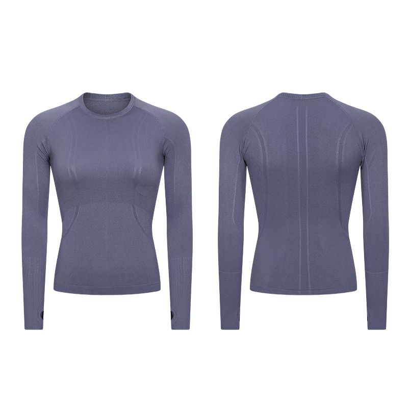 

Pamela Yoga Long Sleeves Women s Seamless Stretch Sexy Silm Slim Looking Sports T-shirt Blouse Fitness round Neck Tops Lavender gray XL