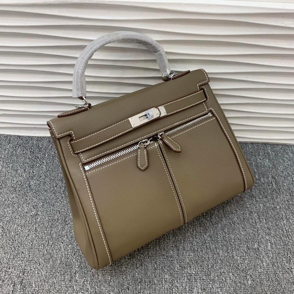 Zweilagiges Rindsleder Swift-Leder 25-28CM Doppeltasche Kelly Reißverschluss Damen Tasche (M06KL)