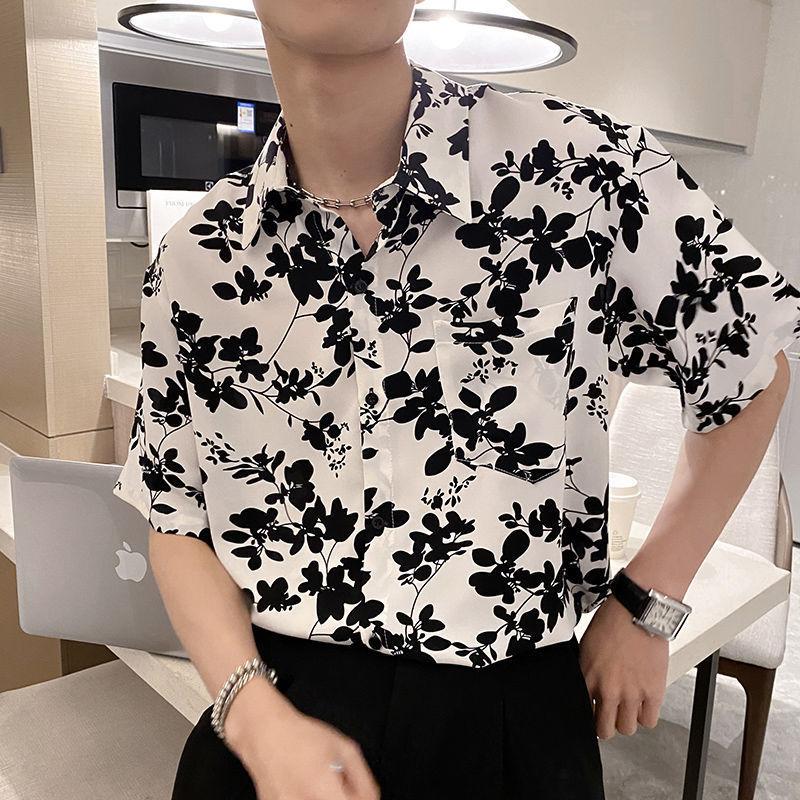 Men's Clothing Broken Flowers Shirts Stylish Pockets Spliced Summer Turn-down Collar Loose Casual Vintage Single-breasted Shirts