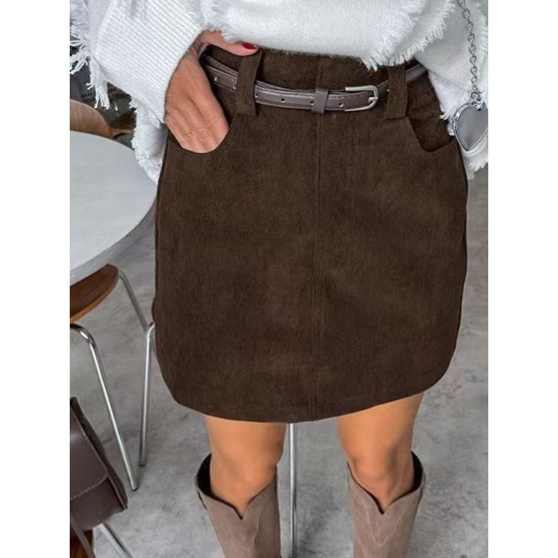 Western Style New Retro Versitile Fashion Corduroy Skirt Hip Skirt High Waisted Skirt