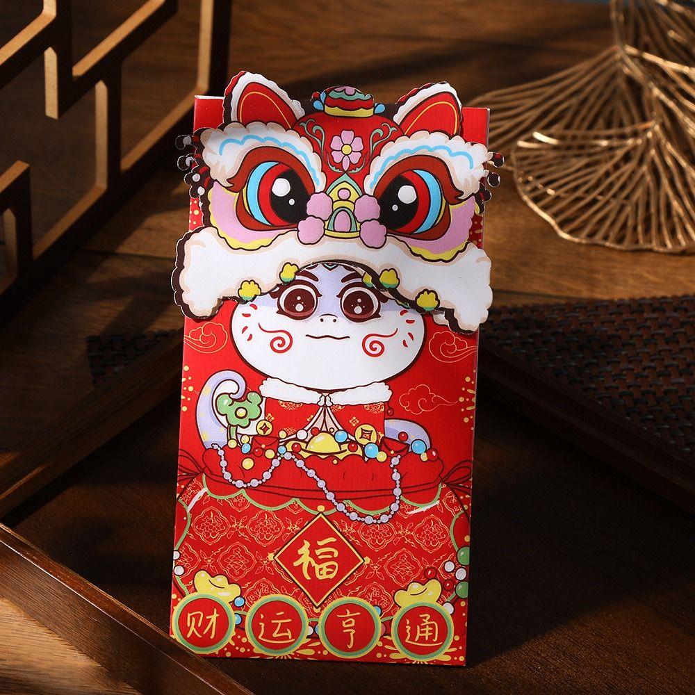 6pcs/set Lion Dance Red Envelope Snake Year Lucky Money Bag Cute Red Packet Spring Festival