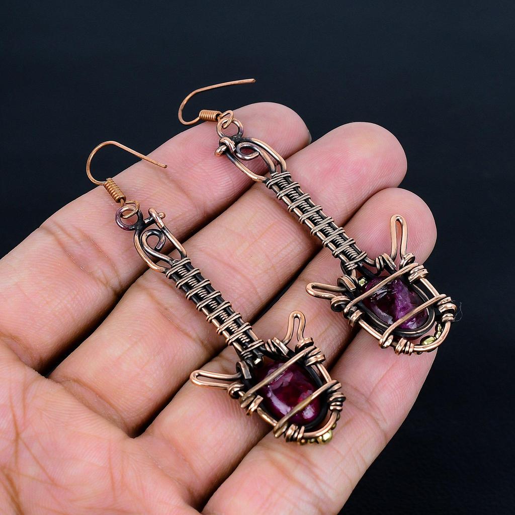 Ruby Earrings Gemstone Jewelry, 999 Copper Wire Wrapped Handmade Earrings, Latest Design Jewelry
