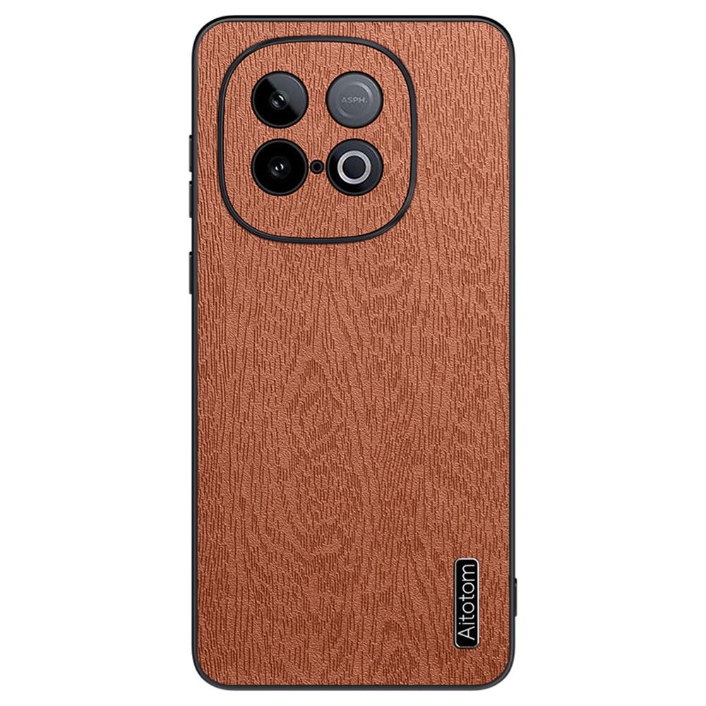 For Vivo iQOO Z10 Turbo 5G Case Wood Texture PU Leather Coated PC TPU Phone Cover