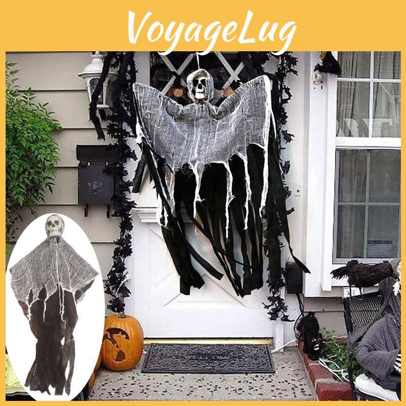 Läskig Halloween-dekoration Hängande spökskalle med gasväv För spökhus Läskig rekvisita