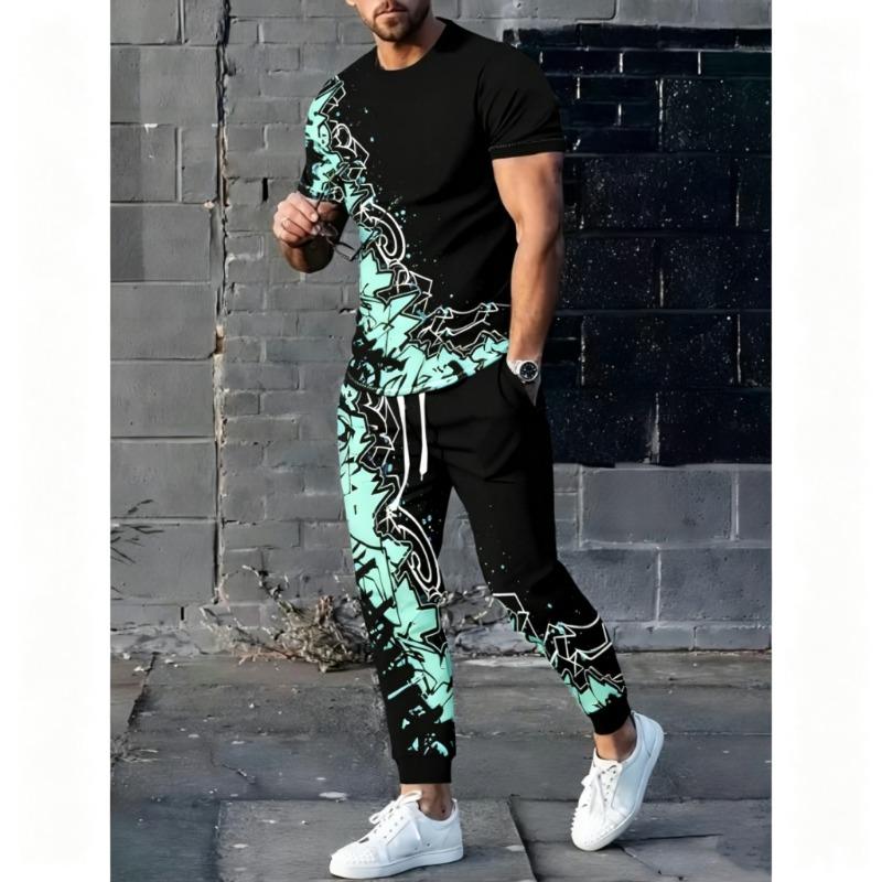 [Gedrucktes Design – Nicht strukturiert] 3D-gedrucktes modisches blau-schwarzes Gradienten-Herren-Freizeit-Sportswear-Set