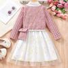 2-7Y Long-Sleeved Dress New Style Girls' Long-Sleeved Tiered Dress Christmas Dress with Bag