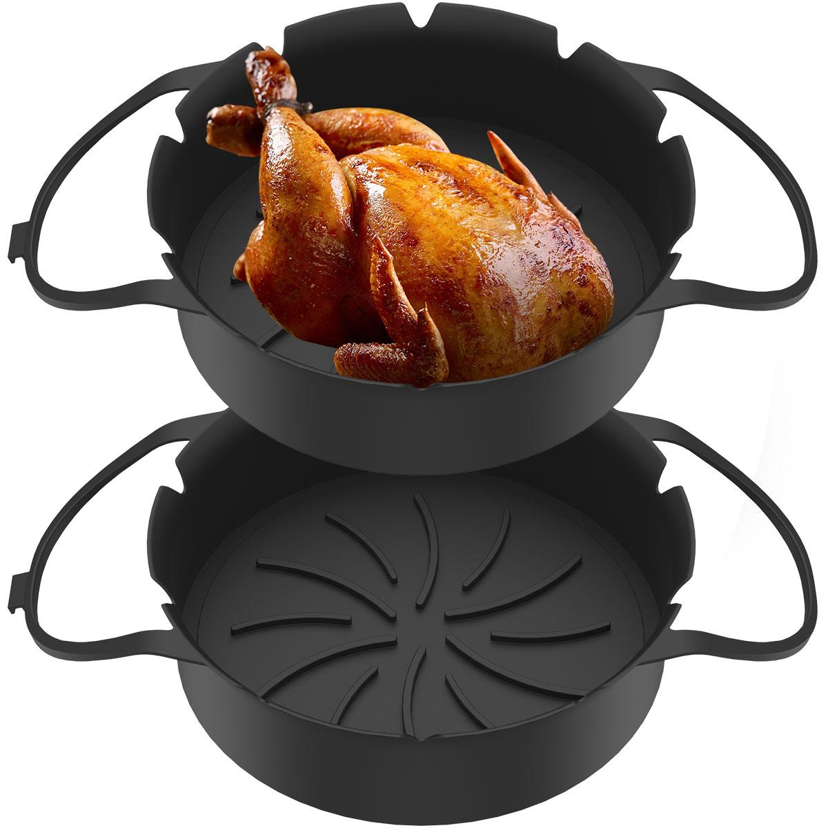 

2 шт., силиконовая корзина для фритюрницы, силиконовая форма, противень для выпечки в духовке, корзина для пиццы, жареной курицы, многоразовые аксессуары для вкладышей в сковороду