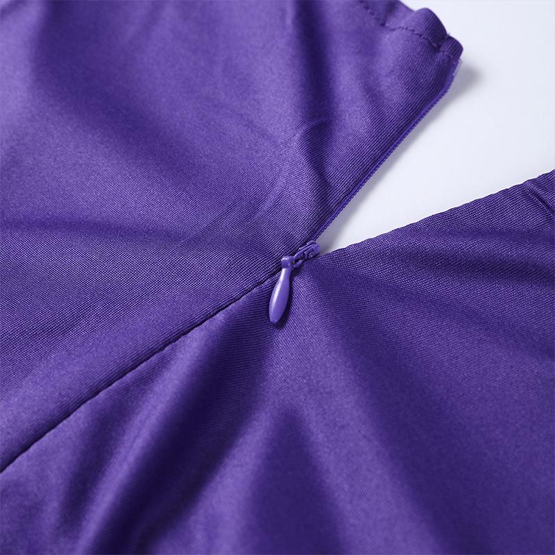 Purple Hollow Dress Sexy Exposed Belly Women Pleated Bow Long Sleeved V-Neck Slim Wrap Hip Dress 2025 New Summer Fashion