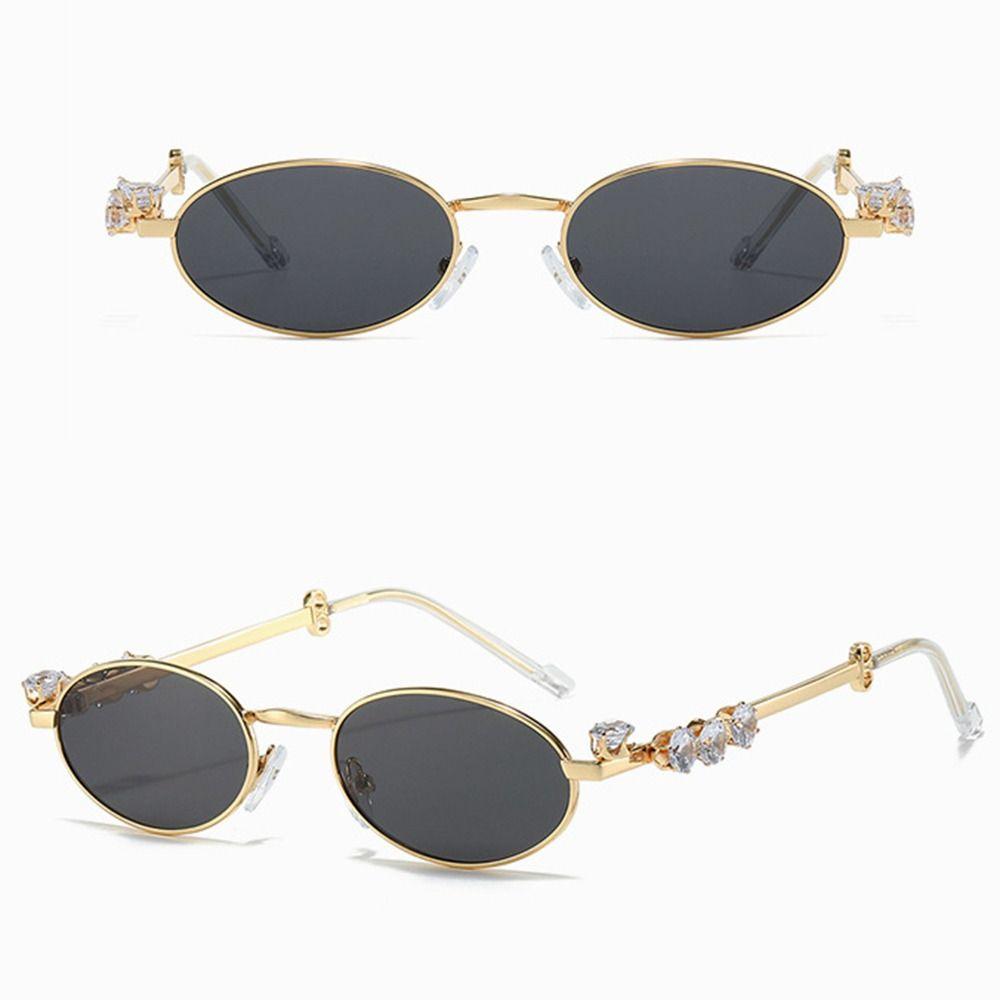 INS Rhinestone Sunglasses Bling Oval Women Sunglasses Anti-Blue Light Spectacles  Outdoor