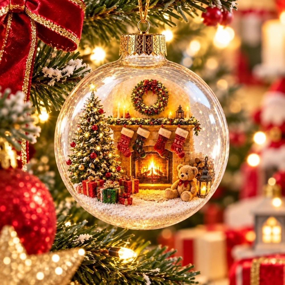 Builtin LED Christmas Ball Ornament Transparent Clear Acrylic Sphere Office Celebration