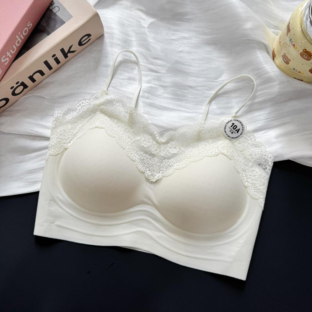 Spring and Summer New French Lace Collar Small Suspender Ultra-thin Back Underwear Women's Vest Fixed Cup Bra
