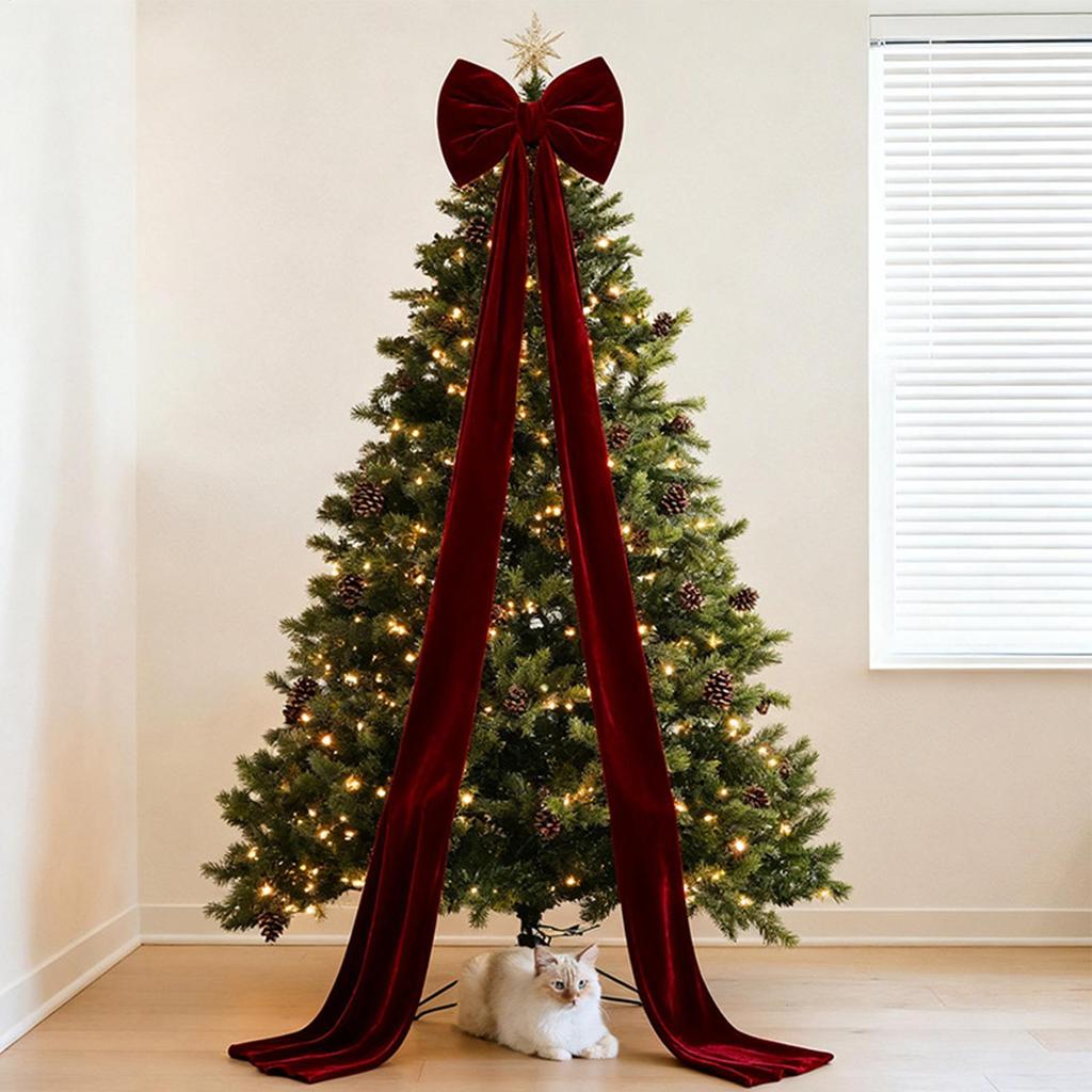 Bow Decor Christmas Red Decorative Velvet Hangable Bow Backdrop Birthday Decorations For Birthday Holiday Festival Event