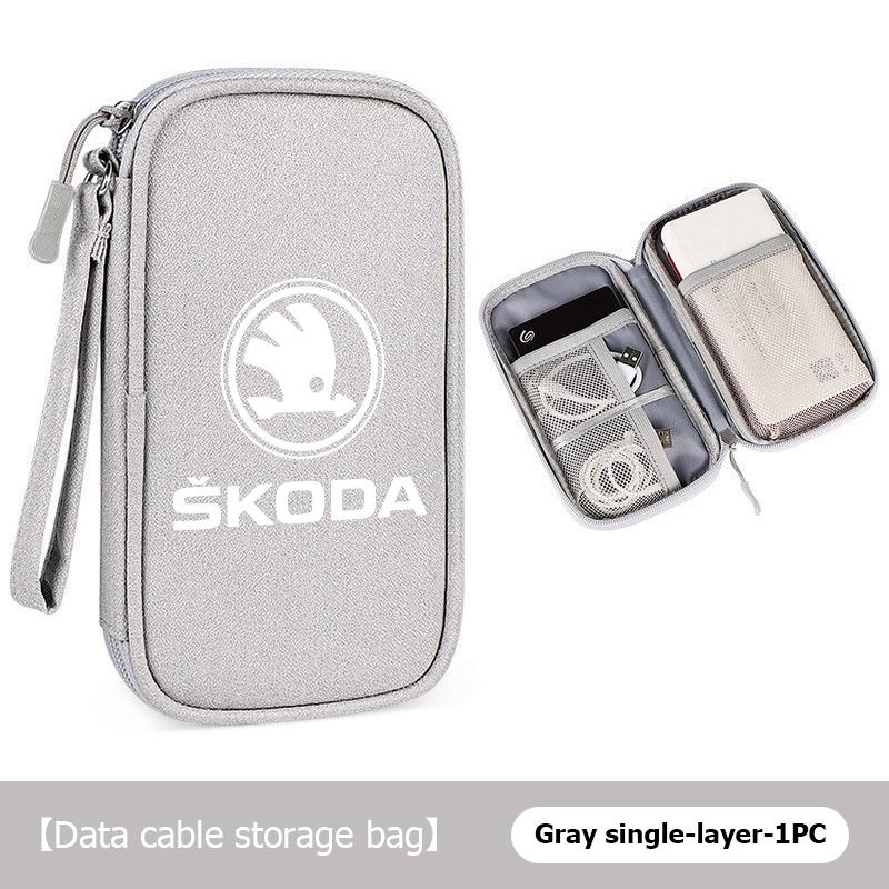 AAAAS1 Data Cable Storage Bag Travel Portable Digital Accessories Organizer Bag For Skoda Octavia A5 A7 RS Fabia Superb Rapid Karoq