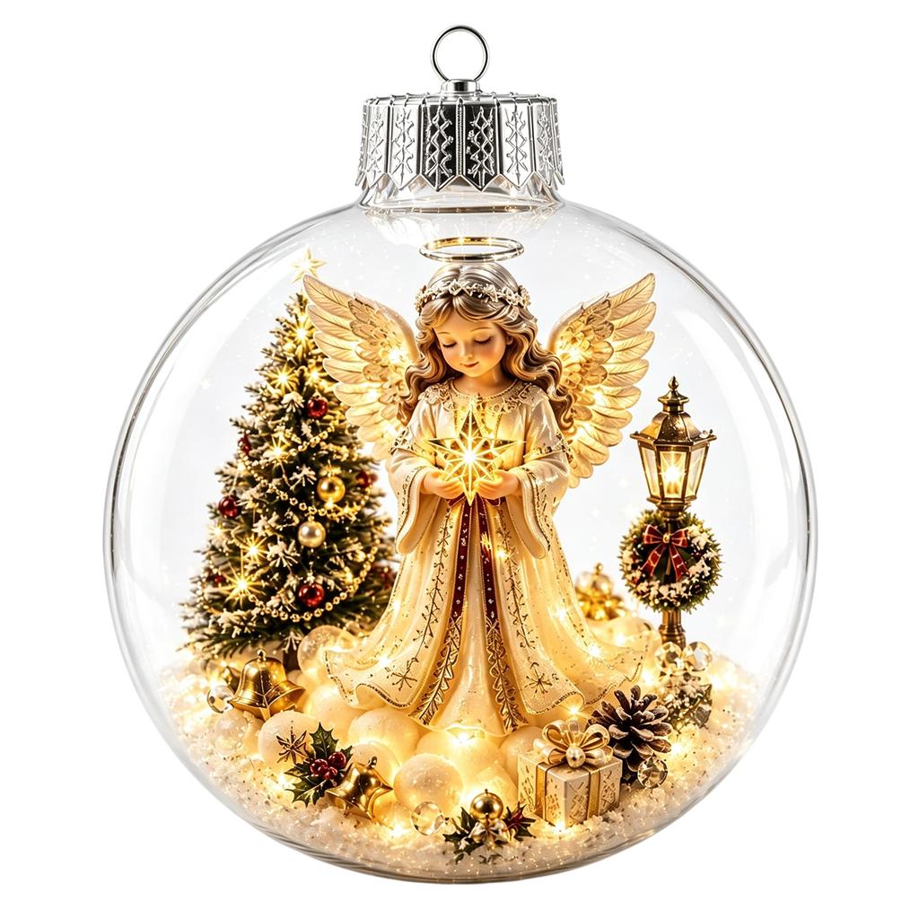 Transparent Ball Christmas Decoration Mini Holiday Scene 3.15 Inch Plastic Xmas Tree Hanging Keepsake Gift