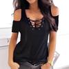 Women's Fashionable Casual Sexy Off-Shoulder T-Shirt,  Elegant Drawstring T-Shirt,  Short-Sleeved Slim Top