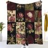 Vintage Blumen Patchwork Decke - Elegantes Rosen- und Pfingstrosenmuster, Weiches Fleecestoff Ganzjahres Bett Sofa Camping Reise Überwurf