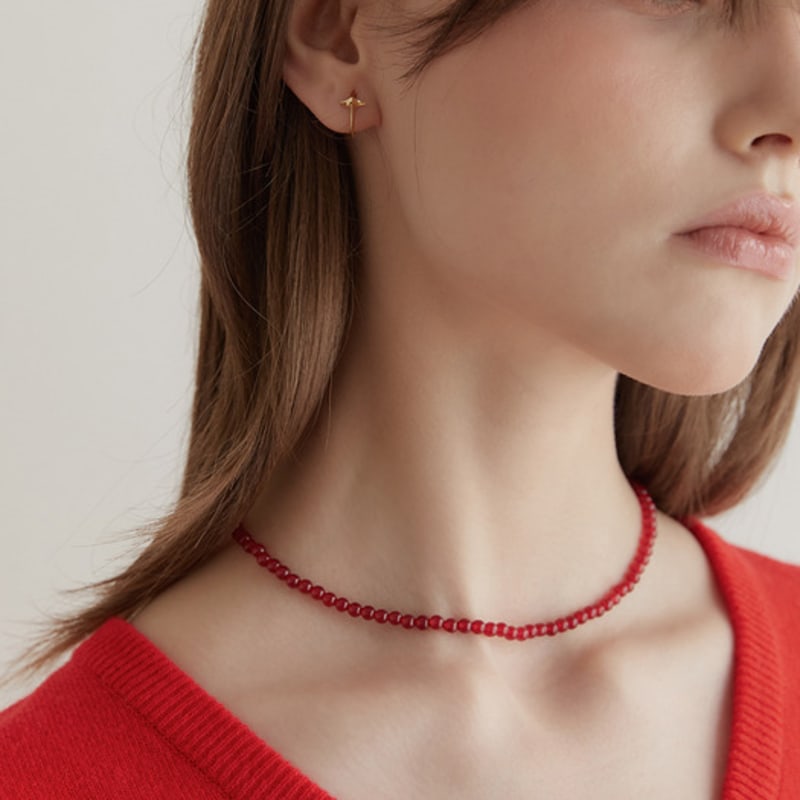 Tatiana (925 Silver) Red Jade Candy Ball Necklace NZ2143