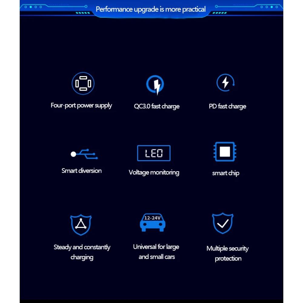 4-in-1 USB-Autoladeger Schnellladung 4,8A Adapter LED-Anzeige Telefon Tragbares Ladegerät für IPhone16 15 14 Xiaomi Samsung Huawei