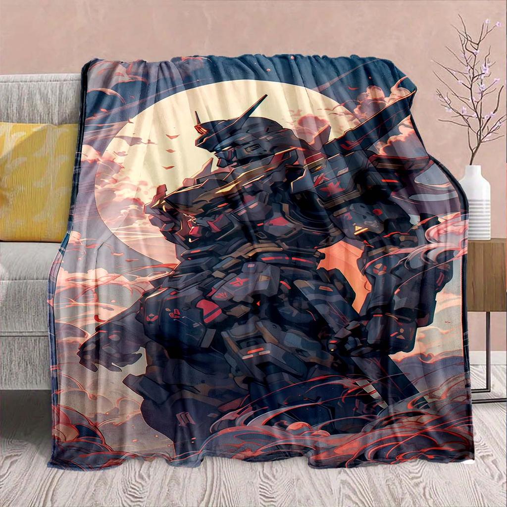 Gundam Anime Flannel Blanket - Soft Warm Perfect for Sofa, Bedding Camping Travel Office Home Decor -QJY