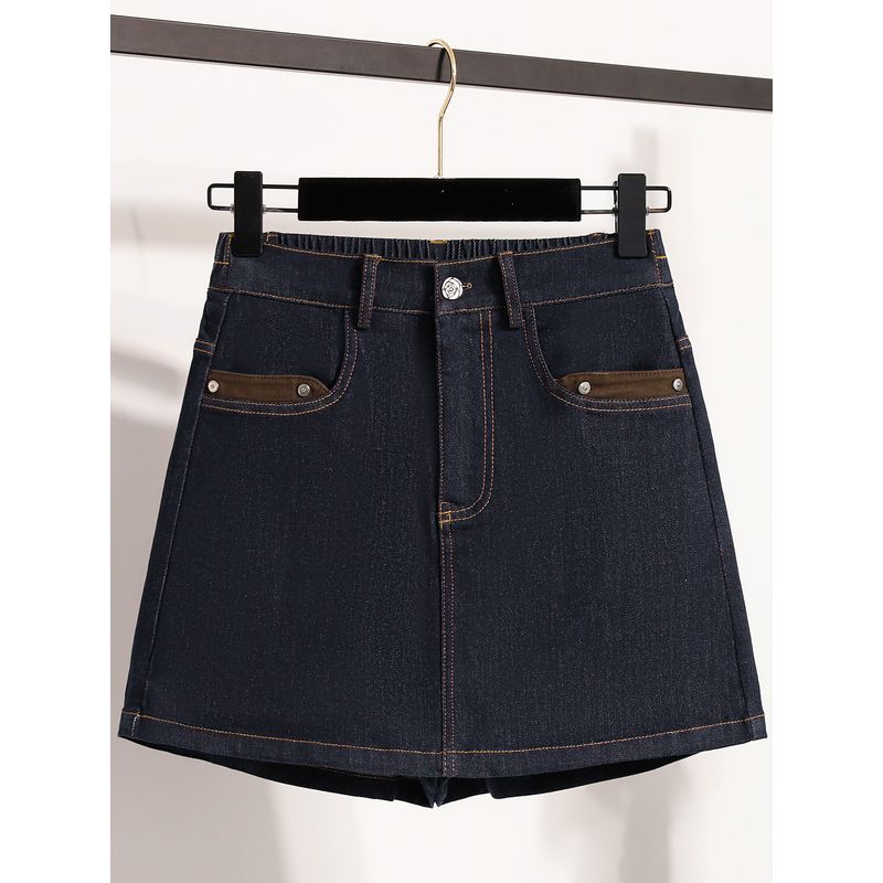 European American Summer New Plus Size Women's Thin Fashion Tape Dark Blue Casual Stretch Denim Short Culotte XL-5XL