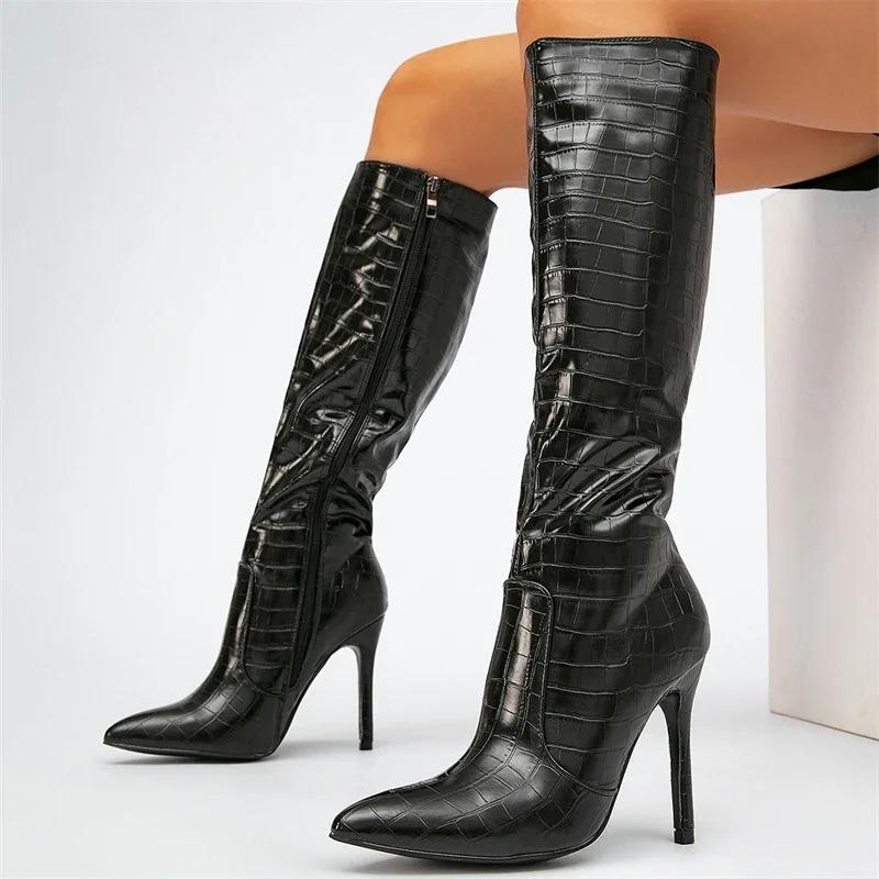 Eilyken Modă Fermoar Femei Cizme Până la Genunchi Sexy Vârf Ascuțit Tocuri Înalte Subțiri Club de Noapte Stripper Petrecere Toamnă Iarnă Pantofi