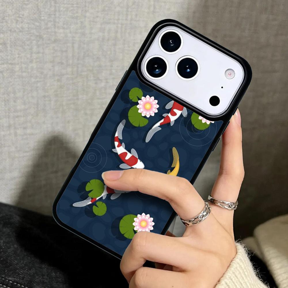 Coque Étui pour iPhone 17 Air 16 Pro Max 15 Plus 11 13 Mini 14 12 Housse Arrière Téléphone Poisson Koi Japonais