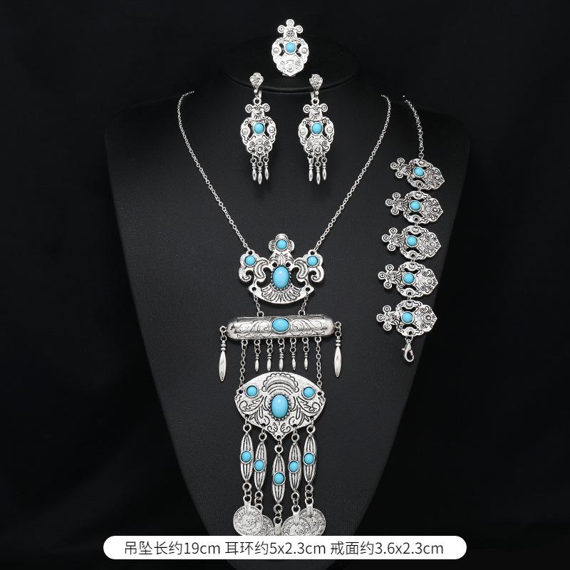 Long Tassel Necklace Vintage Exotic Bohemian Vacation Bracelet Earrings Travel Photography Suit Women