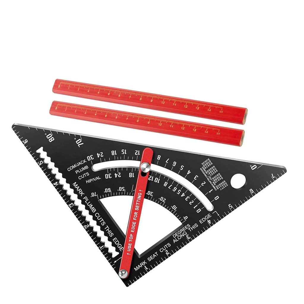 7 Inch Carpenter Square 80 degrees Angle Adjustable Combination Triangle Ruler Rafter Square with 2 Pencils Imperial
