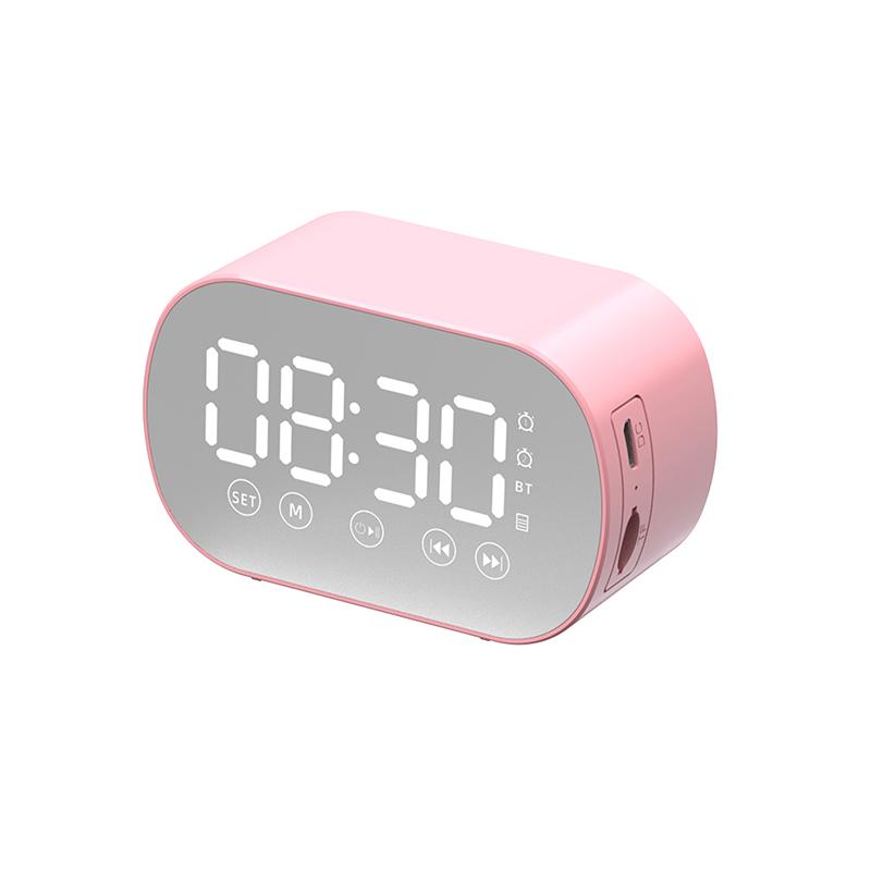Digital Mirror Surface Alarm Clock With Bt Speaker Fm Radio Dual Alarms Electronic Desktop Clock Rechargeable Portable Player