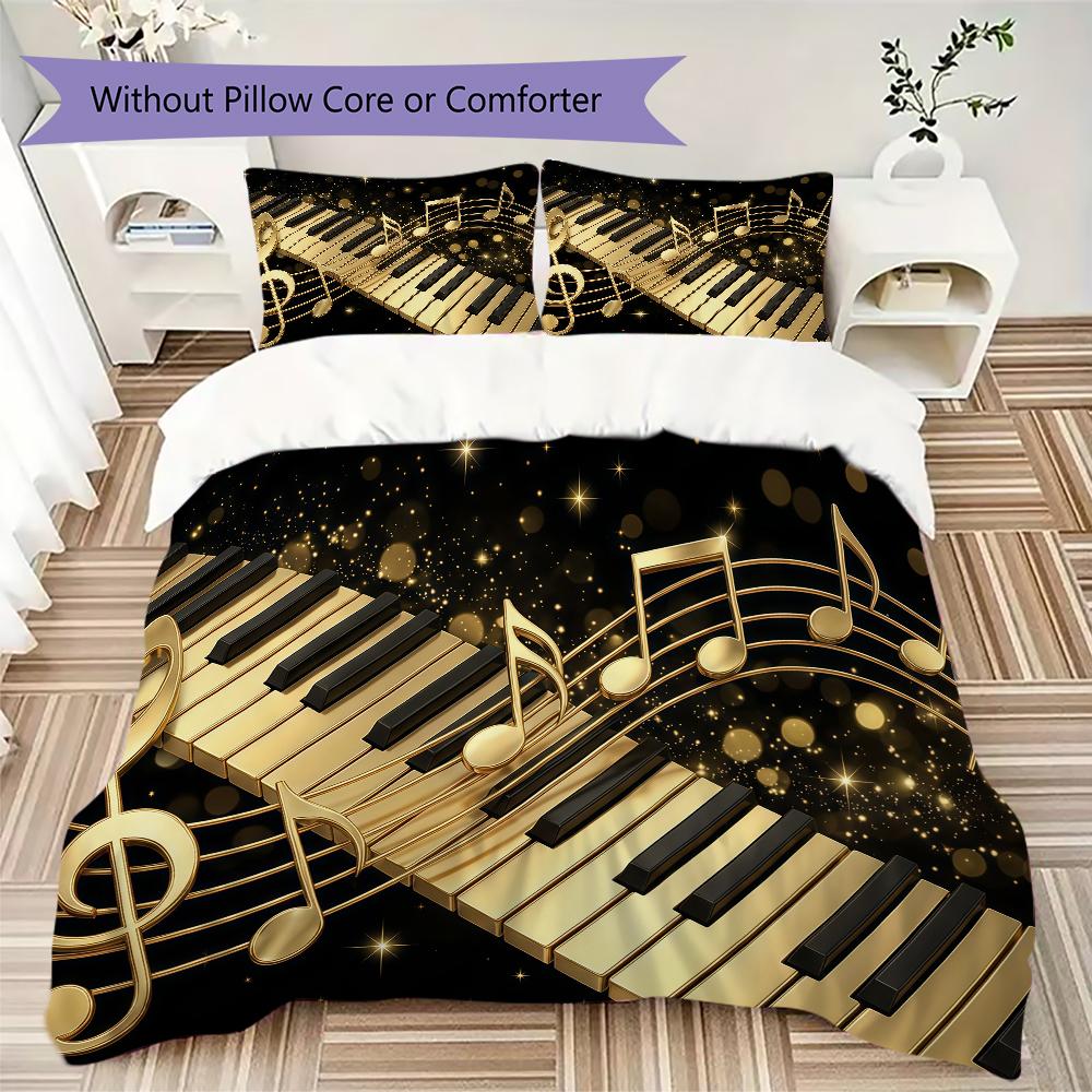 Dynamic Music Melody Pattern Bedding uilt Set uilt Cover Pillowcase Home Decoration Birthday Gift (1 * duvet cover + 2 * pillowcase without core)