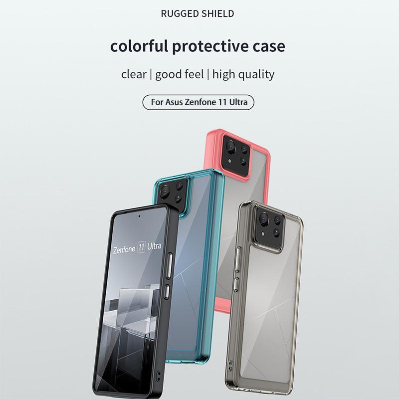 Transparent PMMA Case For Asus Zenfone 11 Ultra 10 9 Zenfone11Ultra Zenfone10 Zenfone9 TPU Colorful Soft Border Hard Shell Cover