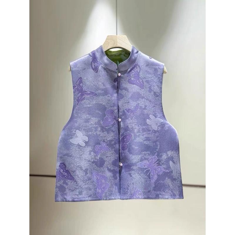 Purple vest streamer butterfly female high sense 2025 early spring new stand-up collar retro style vest