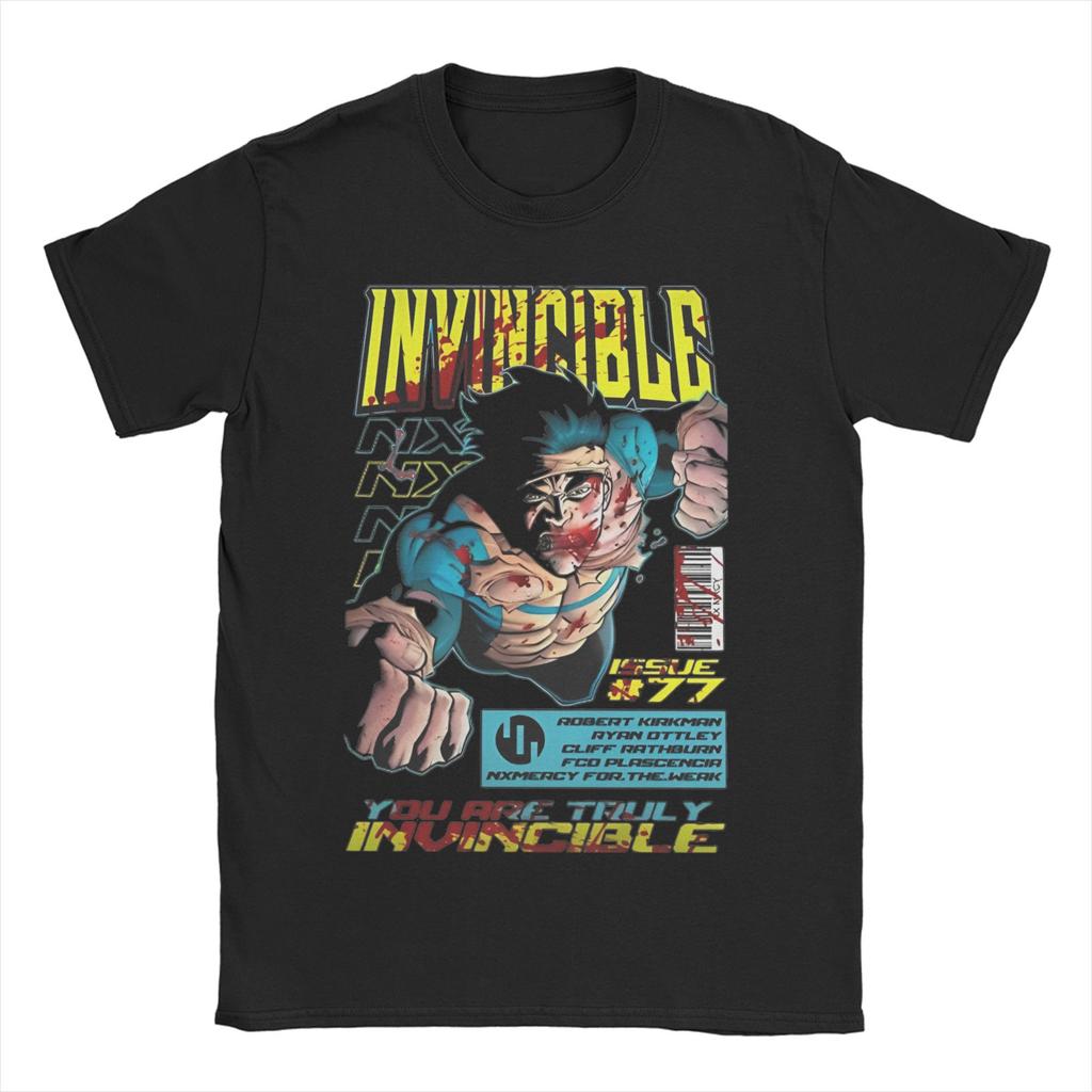 All Seasons Invincible Blood Splat Logo T Shirt For Unisex Adult Anime Pure Cotton T-shirts Short Sleeve Clothing