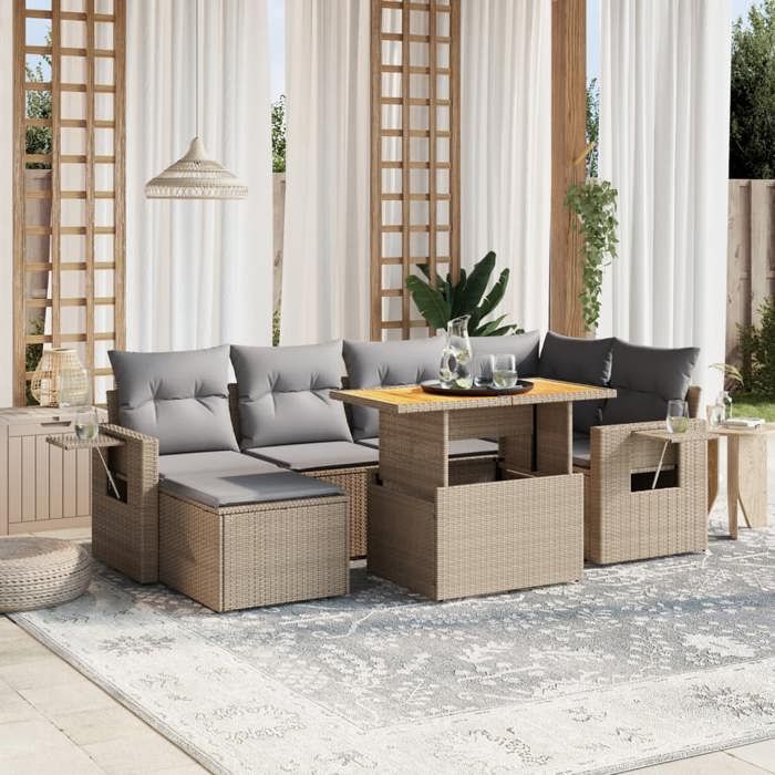 VidaXL Garden Lounge Set with Cushions 7 Pcs, Patio Sofas, Patio Furniture Set, Outdoor Furniture, Beige 3275705