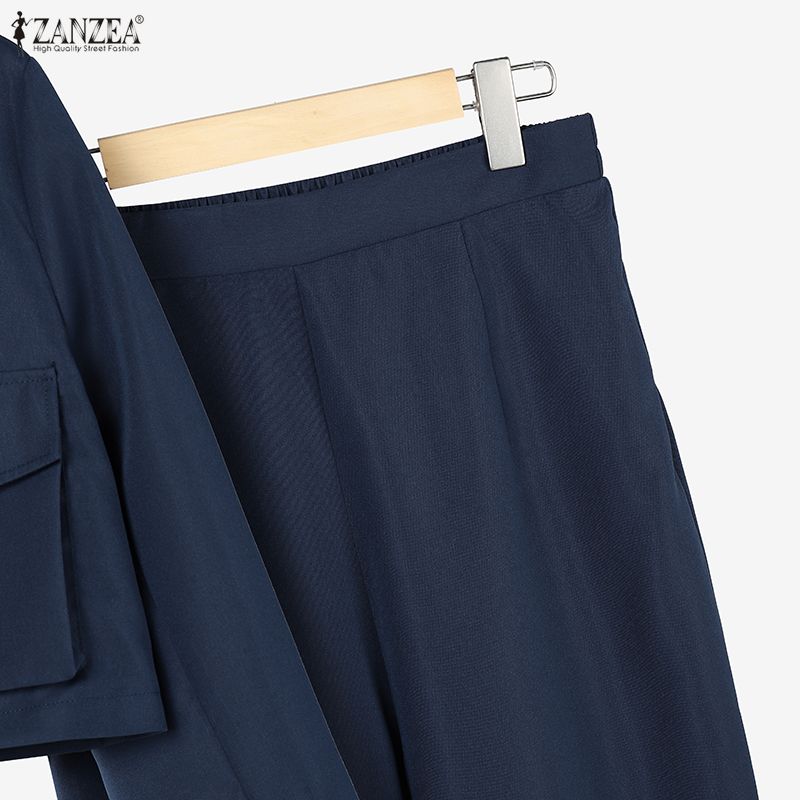 ZANZEA Women Long Sleeve Cardigan Blouse and Long Pants Casual Two Piece Suit Sets