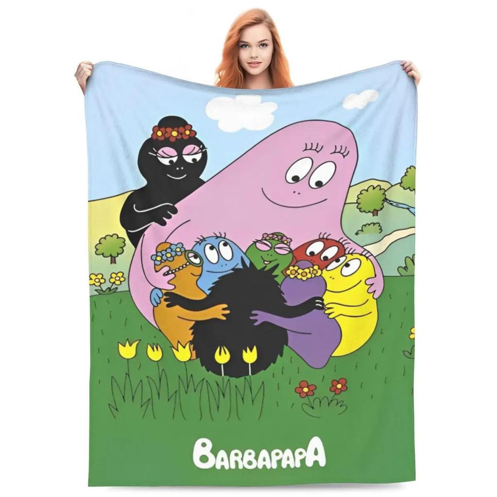 Barbapapa Coral Fleece Plush Throw Blanket Cute Cartoon Blankets for Sofa Travel Lightweight Bedding Throws