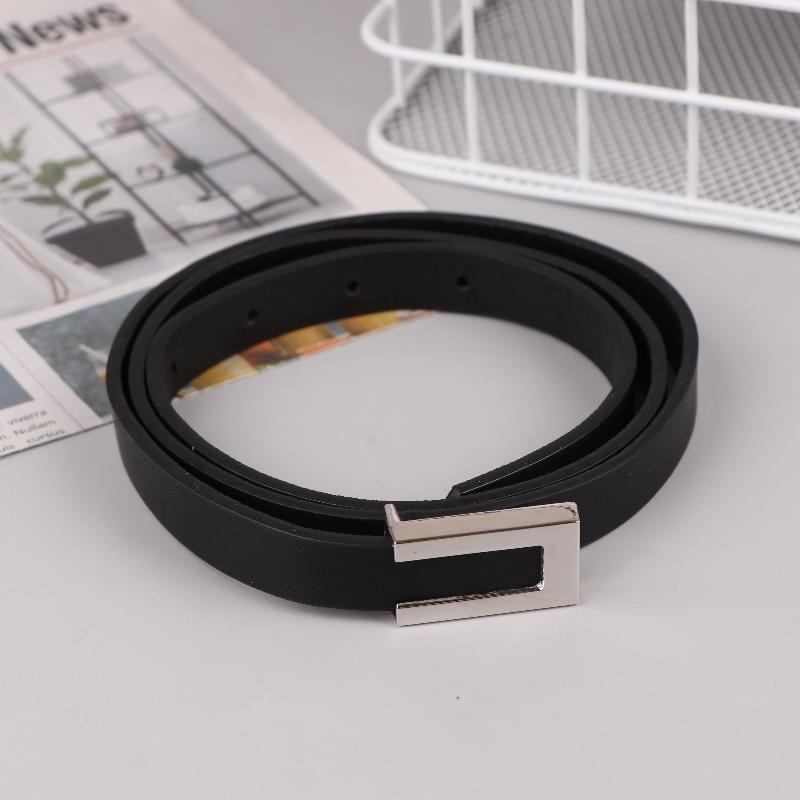 Women Thin Belt Black Gold Silver Metal Buckle Belt Pu Casual Leather Waist Belt Trouser Dress Decoration Waistband