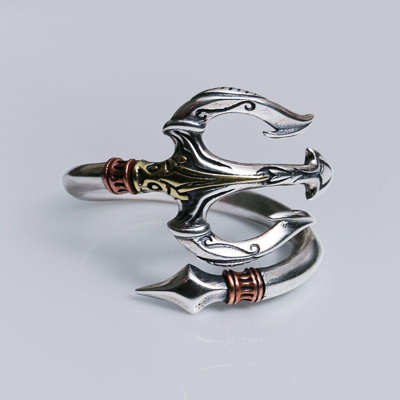 Мужское открытое кольцо Трезубец Посейдона: Крутой, модный акцентный аксессуар